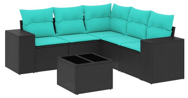6 db fekete polyrattan kerti kanapégarnitúra párnákkal