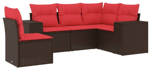 5 db barna polyrattan kerti kanapégarnitúra párnákkal