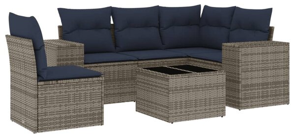 6 db szürke polyrattan kerti kanapégarnitúra párnákkal