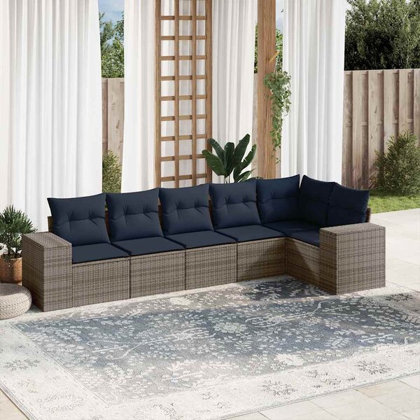 6 db szürke polyrattan kerti kanapégarnitúra párnákkal