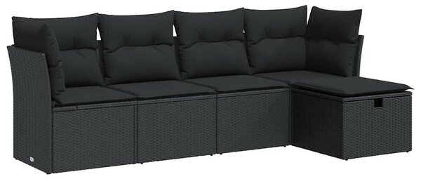 5 részes fekete polyrattan kerti kanapészett párnákkal