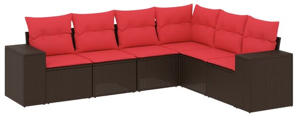 6 db barna polyrattan kerti kanapégarnitúra párnákkal