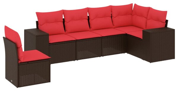 6 db barna polyrattan kerti kanapégarnitúra párnákkal