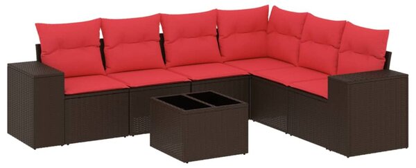 7 db barna polyrattan kerti kanapégarnitúra párnákkal