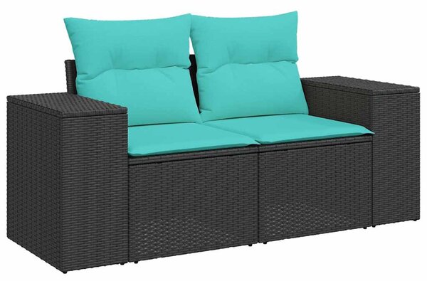 9 db fekete polyrattan kerti kanapégarnitúra párnákkal