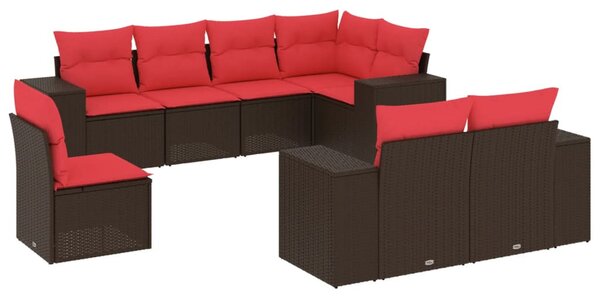 8 db barna polyrattan kerti kanapégarnitúra párnákkal