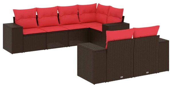 7 db barna polyrattan kerti kanapégarnitúra párnákkal