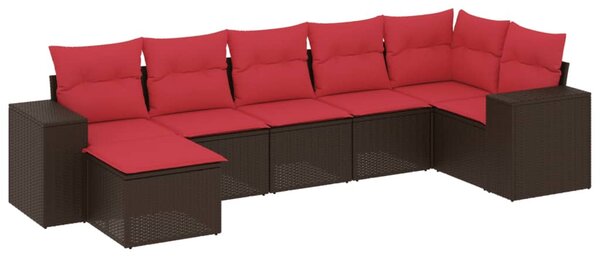 7 db barna polyrattan kerti kanapégarnitúra párnákkal