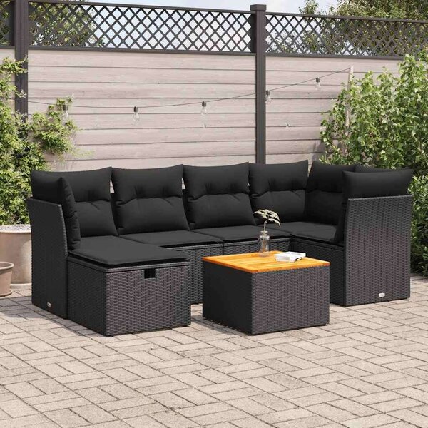 VidaXL Polyrattan Kerti Ülőgarnitúra - 7 részes - Fekete