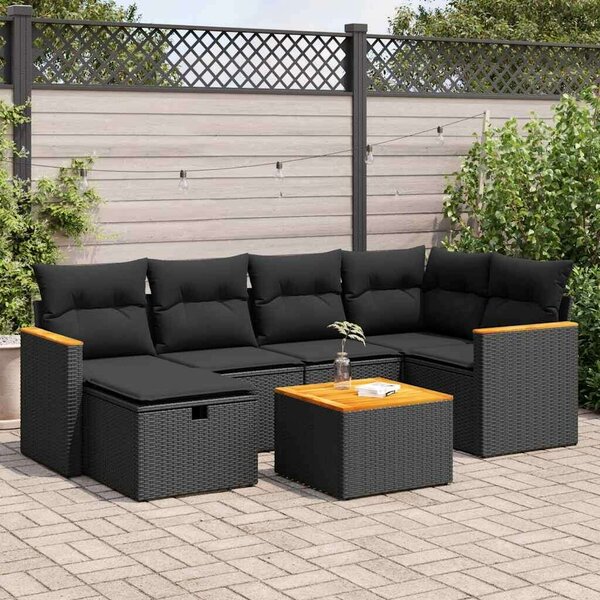 VidaXL Polyrattan Kerti Ülőgarnitúra - 7 részes - Fekete