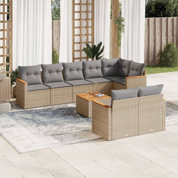 VidaXL Polyrattan Kerti Ülőgarnitúra - 9 részes, Bézs