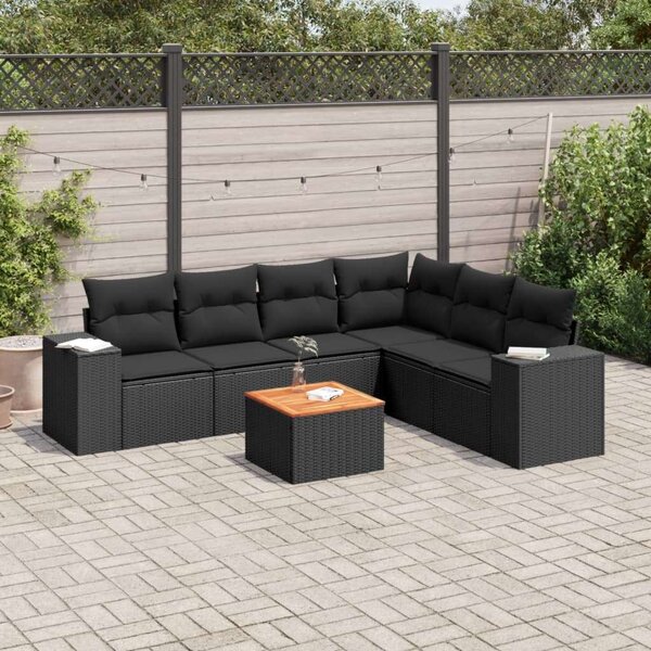 VidaXL Polyrattan Kerti Ülőgarnitúra - 7 részes - Fekete