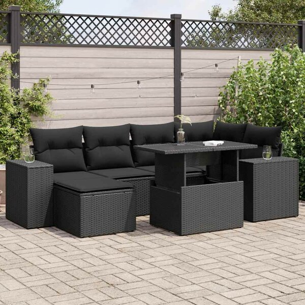 VidaXL Polyrattan Kerti Ülőgarnitúra - 7 részes - Fekete