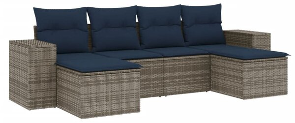 6 db szürke polyrattan kerti kanapégarnitúra párnákkal