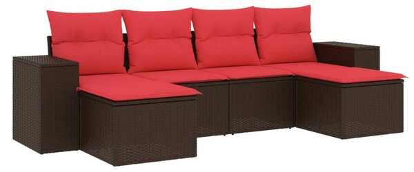 6 db barna polyrattan kerti kanapégarnitúra párnákkal