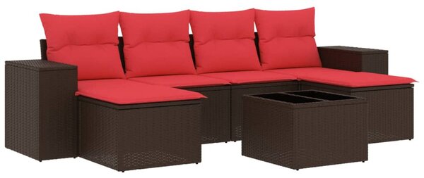 7 db barna polyrattan kerti kanapégarnitúra párnákkal
