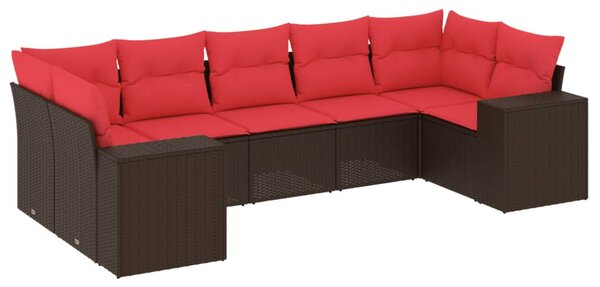 7 db barna polyrattan kerti kanapégarnitúra párnákkal