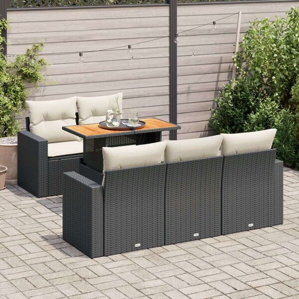 VidaXL Polyrattan Kerti Ülőgarnitúra - 6 részes - Fekete