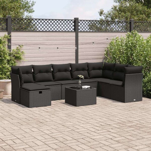 VidaXL Polyrattan Kerti Ülőgarnitúra - 9 részes - Fekete