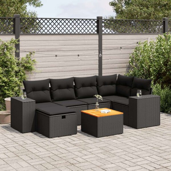 VidaXL Polyrattan Kerti Ülőgarnitúra - 7 részes - Fekete
