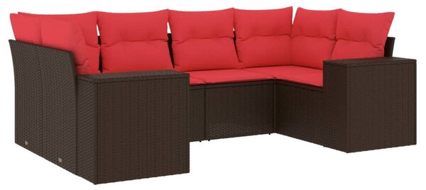 6 db barna polyrattan kerti kanapégarnitúra párnákkal