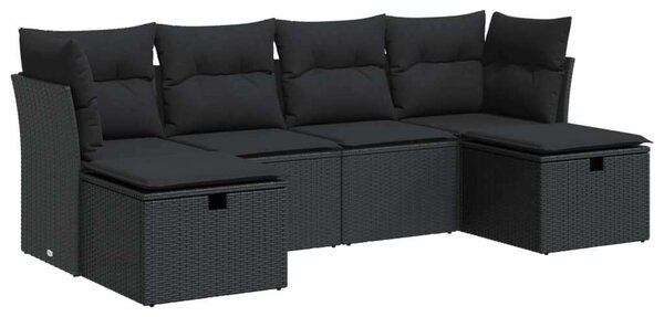 VidaXL Polyrattan Kerti Ülőgarnitúra - 6 részes - Fekete
