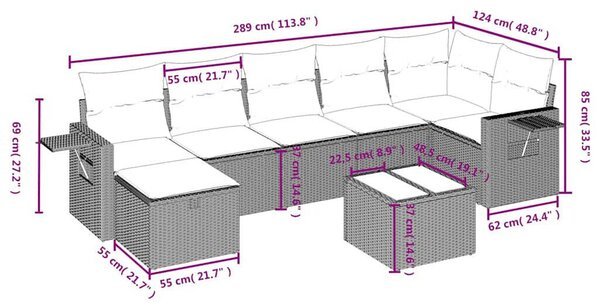 VidaXL Polyrattan Kerti Ülőgarnitúra - 8 részes - Fekete