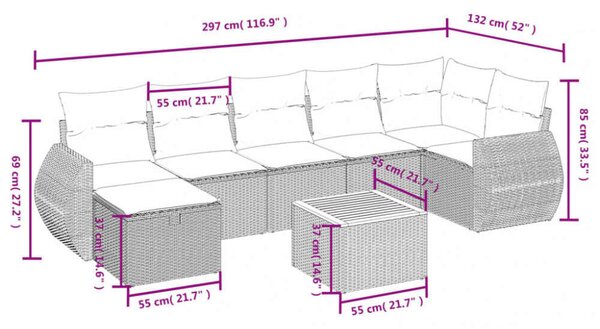 VidaXL Polyrattan Kerti Ülőgarnitúra - 8 részes - Fekete