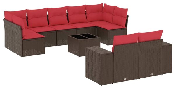 10 db barna polyrattan kerti kanapégarnitúra párnákkal