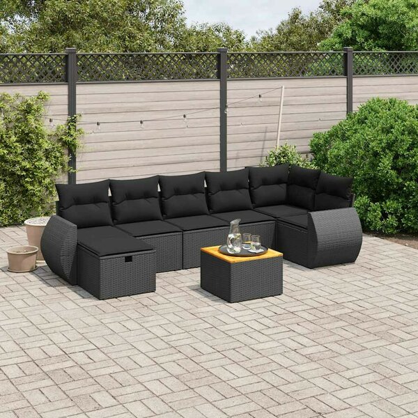 VidaXL Polyrattan Kerti Ülőgarnitúra - 8 részes - Fekete