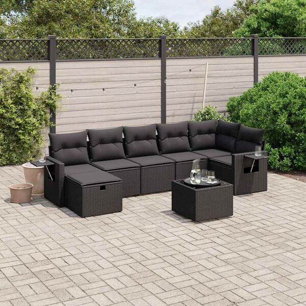 VidaXL Polyrattan Kerti Ülőgarnitúra - 8 részes - Fekete