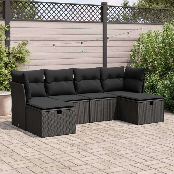 VidaXL Polyrattan Kerti Ülőgarnitúra - 6 részes - Fekete