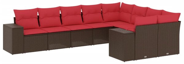 9 db barna polyrattan kerti kanapégarnitúra párnákkal