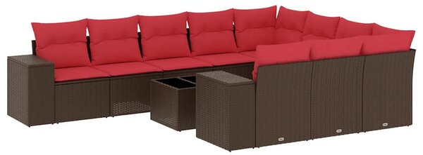 11 db barna polyrattan kerti kanapégarnitúra párnákkal