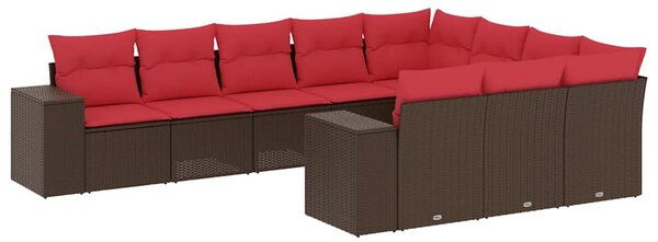 10 db barna polyrattan kerti kanapégarnitúra párnákkal