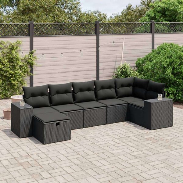 VidaXL Polyrattan Kerti Ülőgarnitúra - 7 részes - Fekete