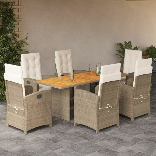 Polyrattan Kerti Étkezőgarnitúra - 7 részes - Bézs
