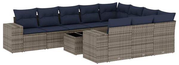 11 db szürke polyrattan kerti kanapégarnitúra párnákkal