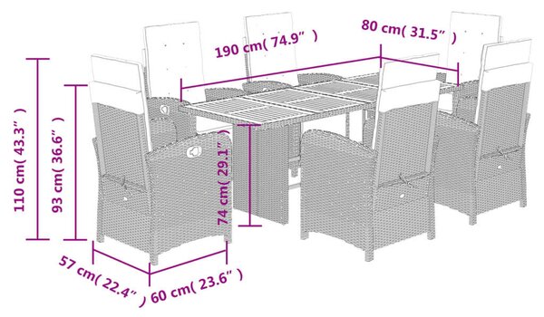 Polyrattan Kerti Étkezőgarnitúra - 7 részes - Bézs