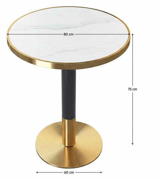 Bisztró asztal étkezőbe, fehér márvány/fekete/arany, átmérő 80 cm, OREN