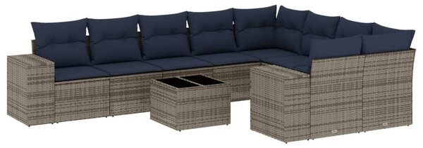 10 db szürke polyrattan kerti kanapégarnitúra párnákkal