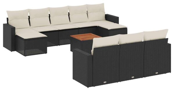 VidaXL 11 részes fekete polyrattan kerti ülőgarnitúra párnákkal