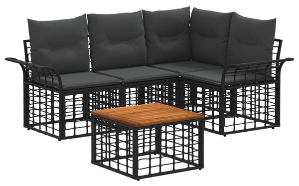 Kültéri kanapé szett 5 pcs Fekete és Sötétszürke Poliészter