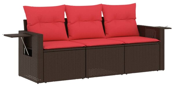 3 db barna polyrattan kerti kanapégarnitúra párnákkal