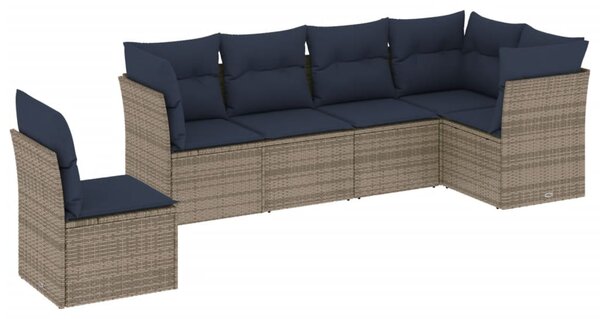 6 db szürke polyrattan kerti kanapégarnitúra párnákkal