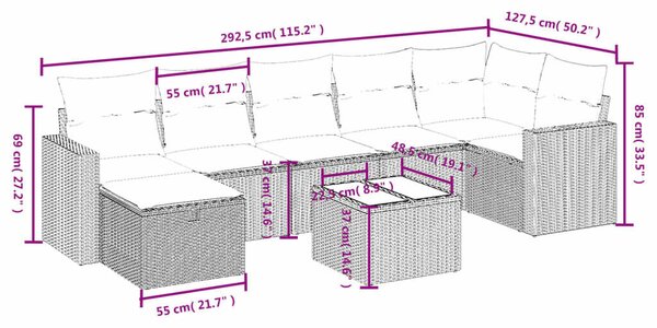 VidaXL Polyrattan Kerti Ülőgarnitúra - 8 részes - Fekete