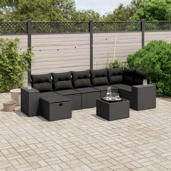 Polyrattan Kerti Ülőgarnitúra - 8 részes - Fekete