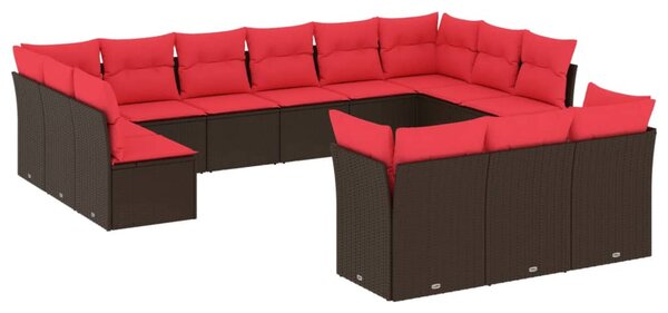 13 db barna polyrattan kerti kanapégarnitúra párnákkal