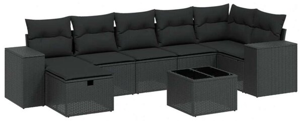 Polyrattan Kerti Ülőgarnitúra - 8 részes - Fekete