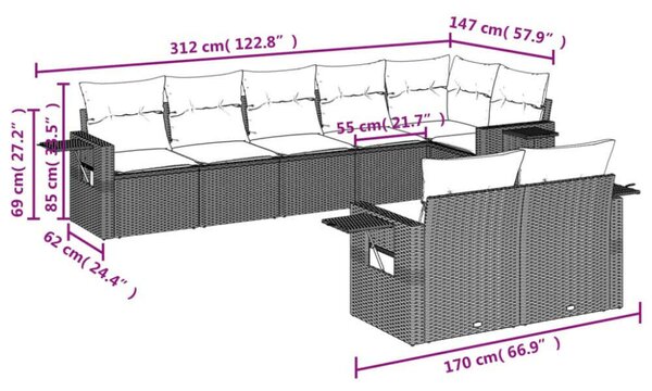 Polyrattan Kerti Ülőgarnitúra - 8 részes - Bézs